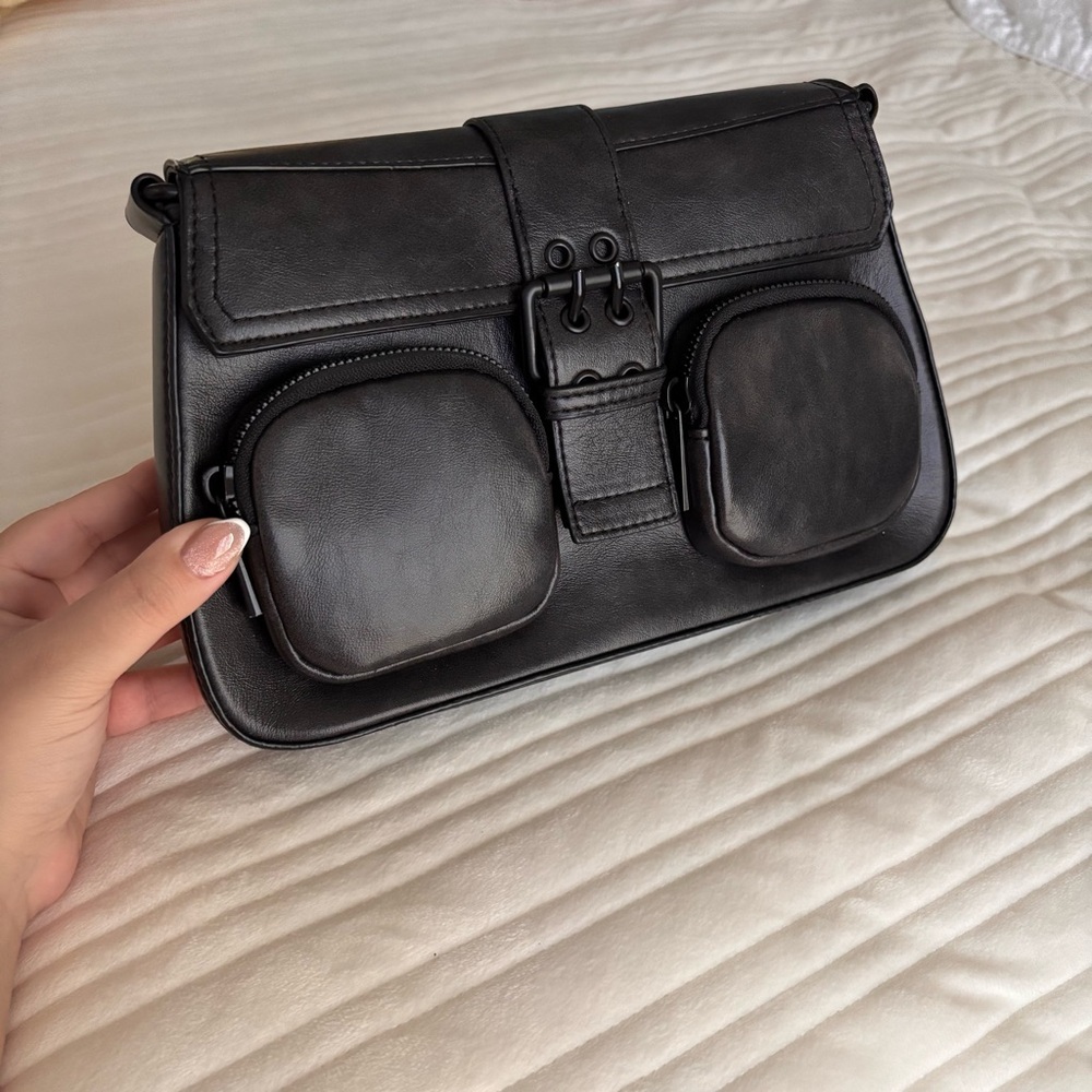 Black Faux Leather Shoulder Bag